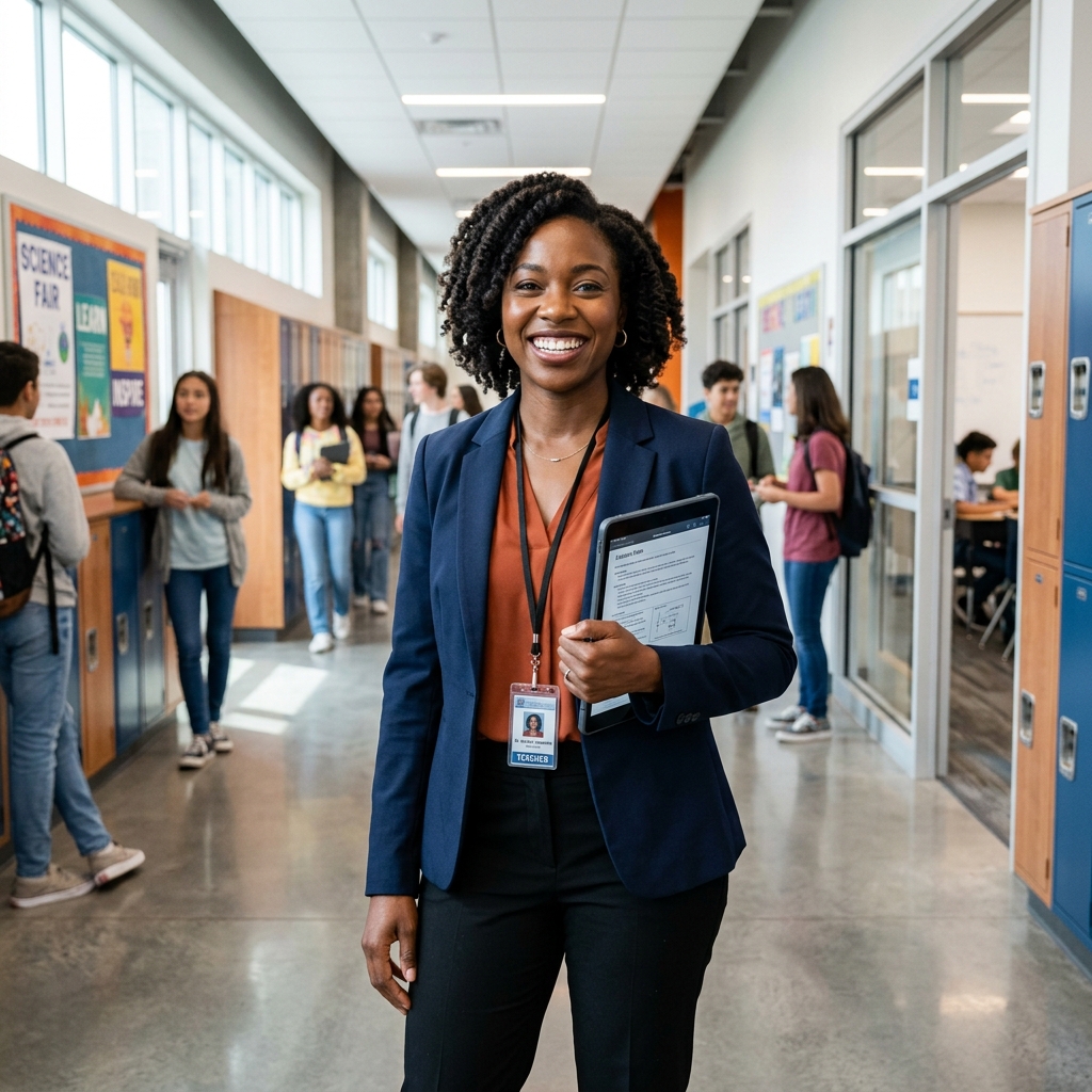 African American female teacher smiling